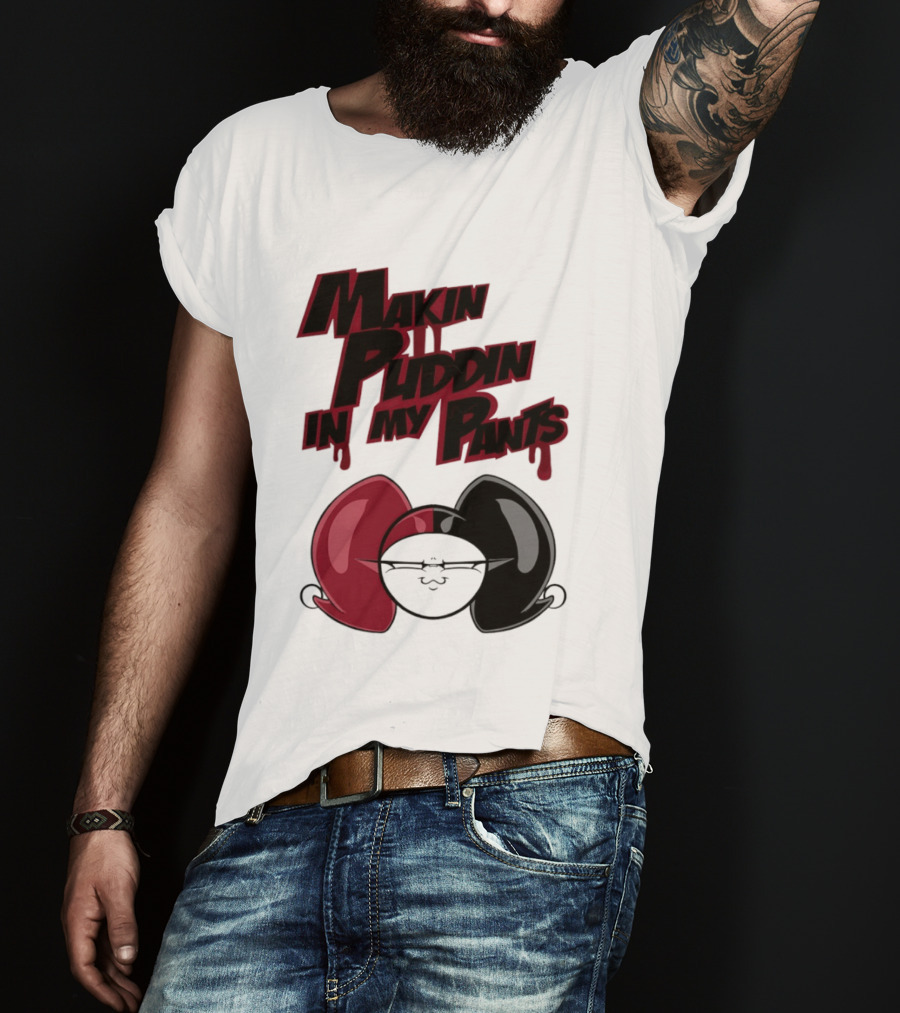 Makin' Puddin' In My Pants Harley Quinn Cartoon Red And Black Pigtails T-Shirt