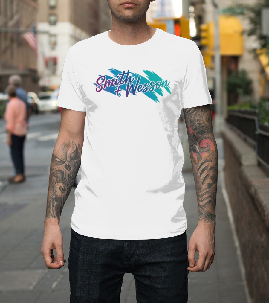 Smith And Wesson 90s Teal Purple Paint Brush Strokes T-Shirt