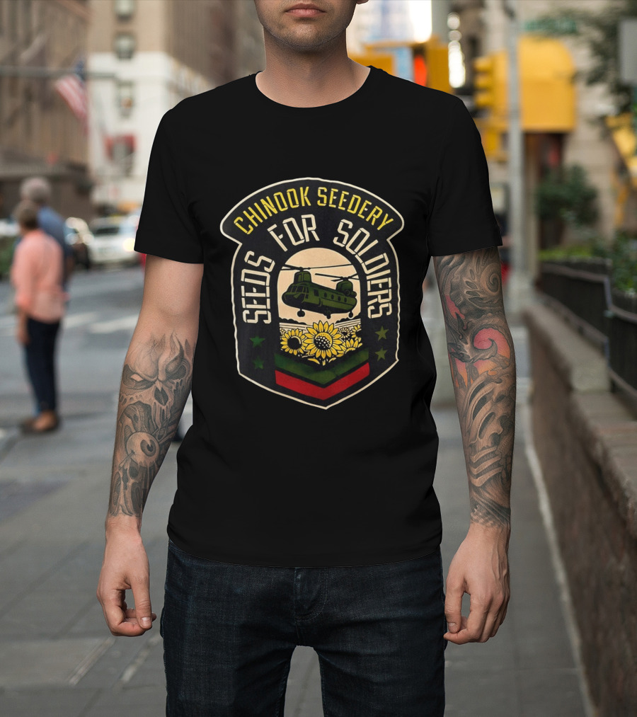Chinook Seedery Seeds For Soldiers Military Sunflower Helicopter T-Shirt