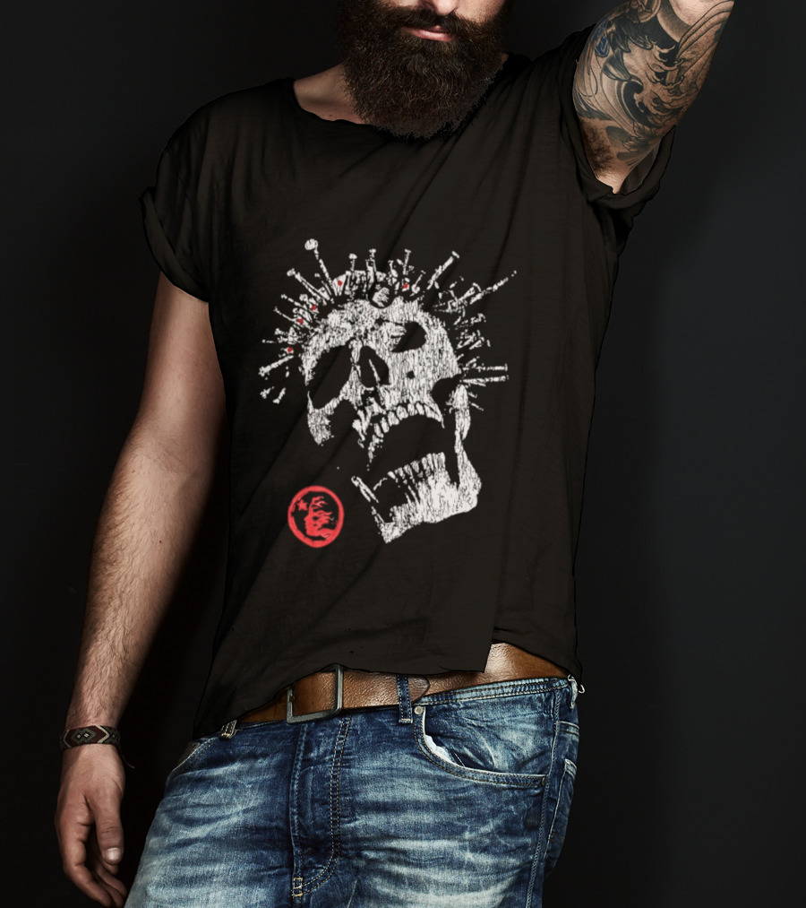 Screaming Skull Punk Spikes Flaming Face Unleashed Fury 2026 Collection Distressed T-Shirt
