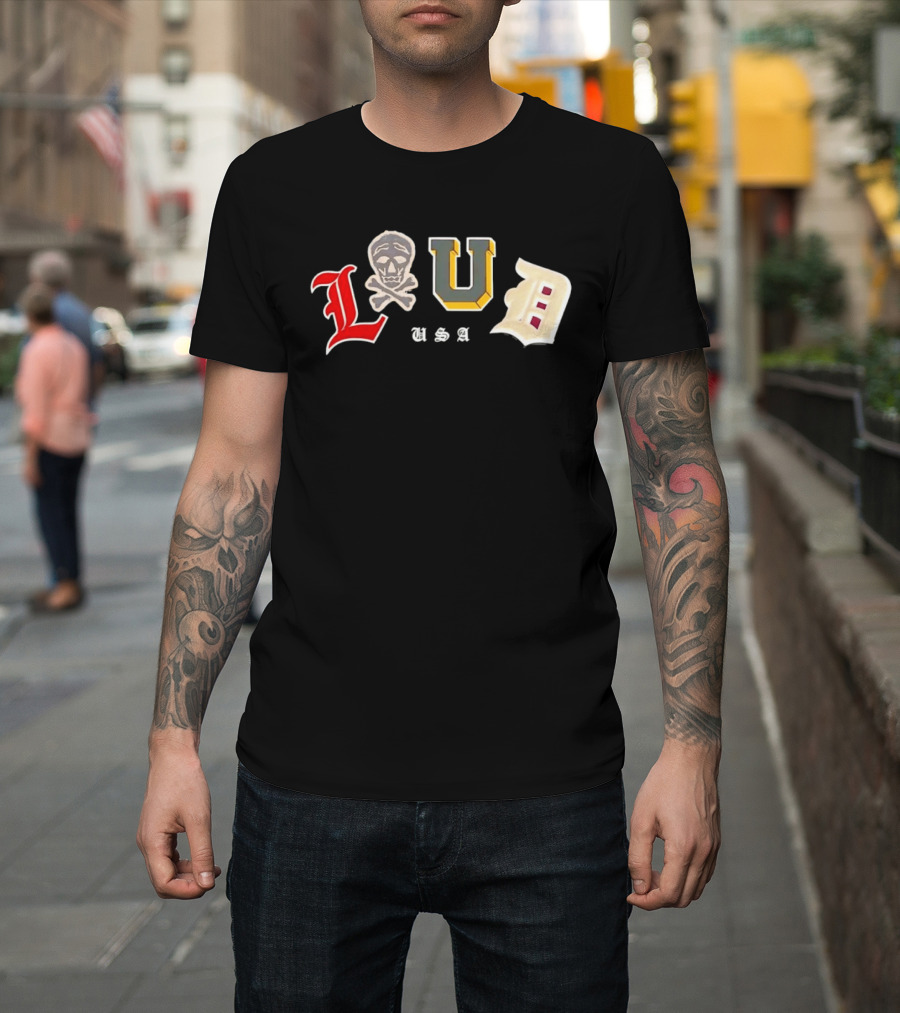 LUD USA Skull Varsity Patches L U D T-Shirt