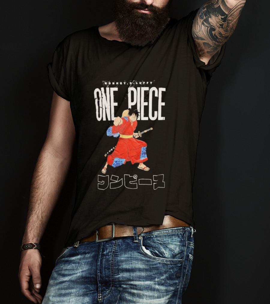 One Piece Luffy Wano Samurai Katana Anime Japanese T-Shirt