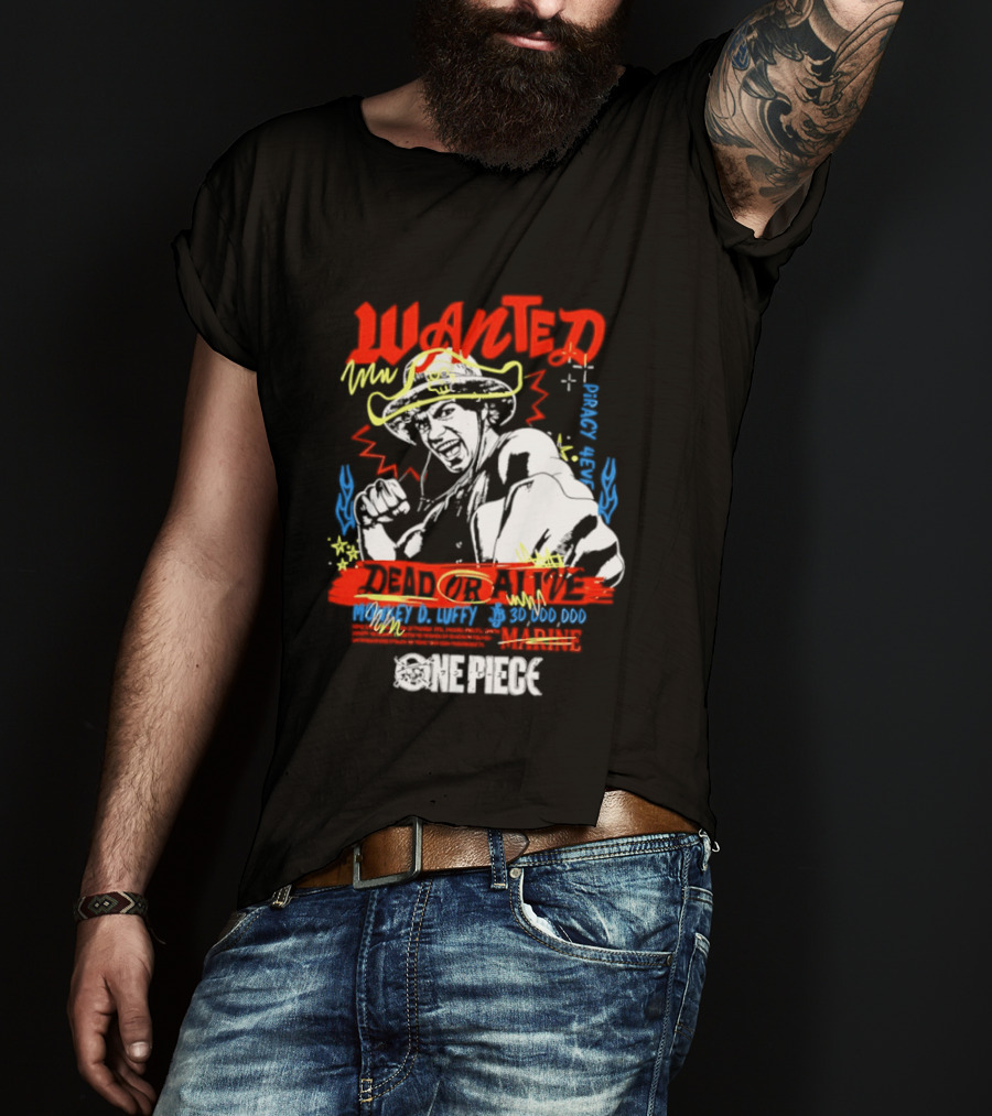 One Piece Monkey D. Luffy Wanted Dead Or Alive 30 Million Berries Bounty Straw Hat Pirate 2026 T-Shirt