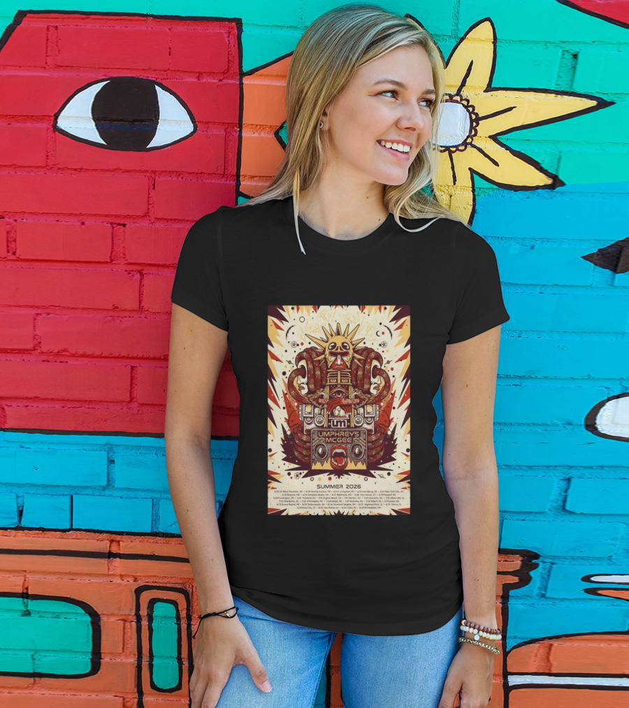 Umphrey's McGee Summer 2026 Tour Dates With Unique Symbolic Artwork And Sun Motif T-Shirt