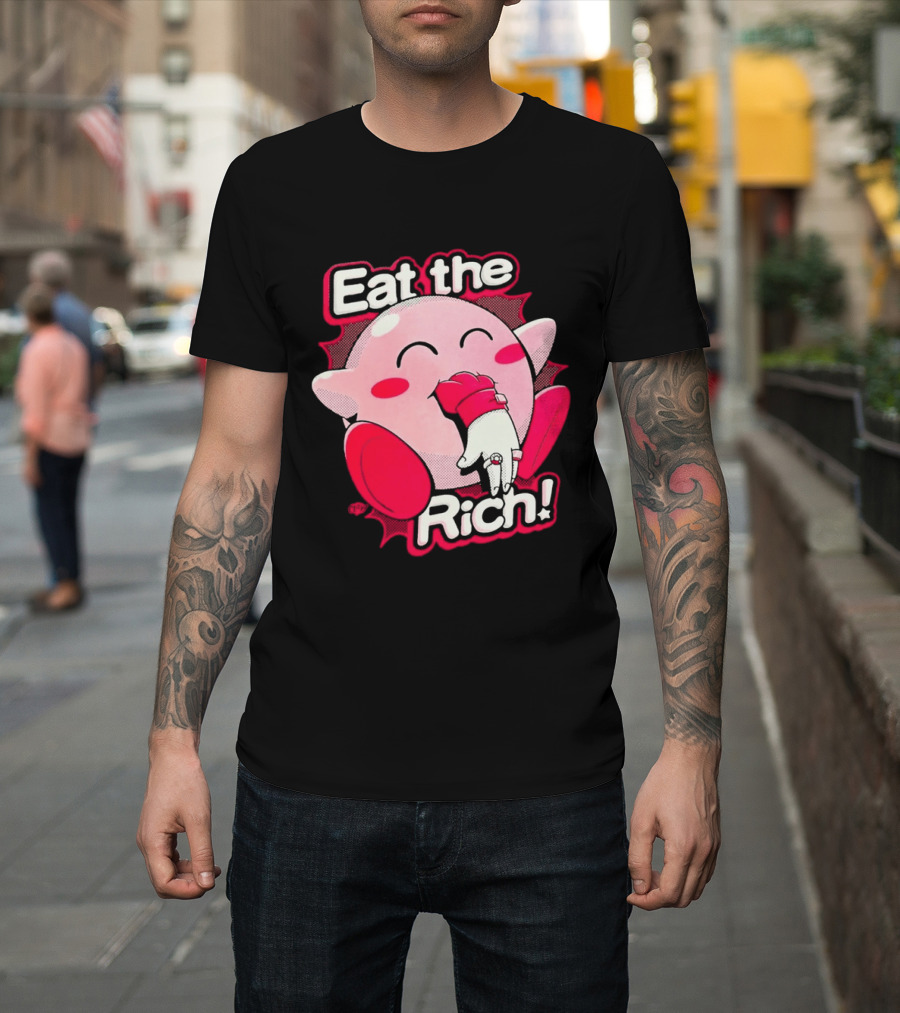Eat The Rich Pink Character Eating Playful T-Shirt