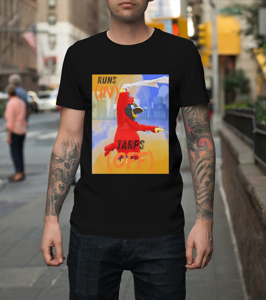 Fredbird Runs In Tarps Off St. Louis Skyline T-Shirt