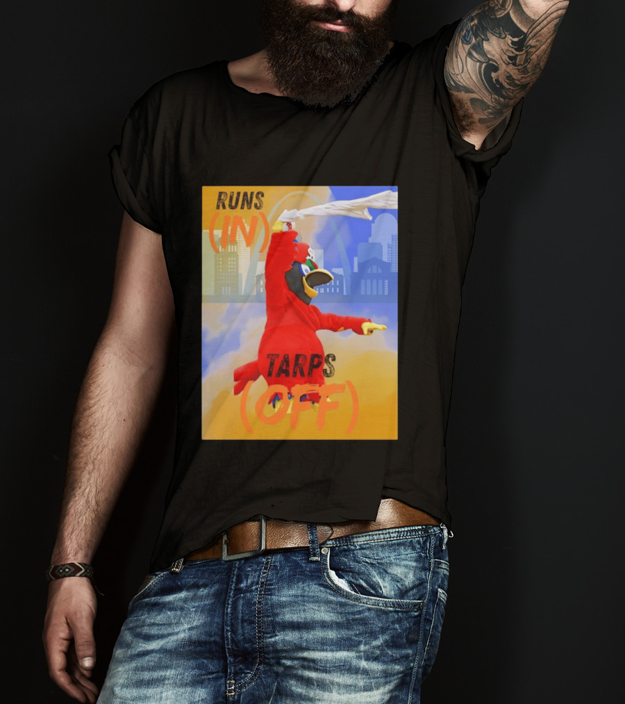 Fredbird Runs In Tarps Off St. Louis Skyline T-Shirt