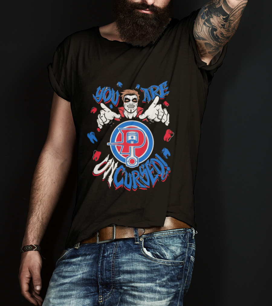 Danhausen X Detroit Pistons You Are Uncursed WWE Collaboration Blue Red White T-Shirt