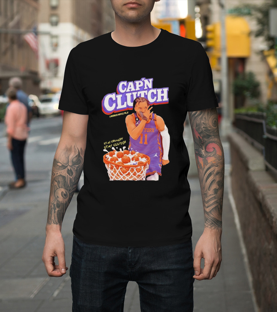 New York Knicks Jalen Brunson Capn Clutch Basketball Cereal Stay Crunchy T-Shirt