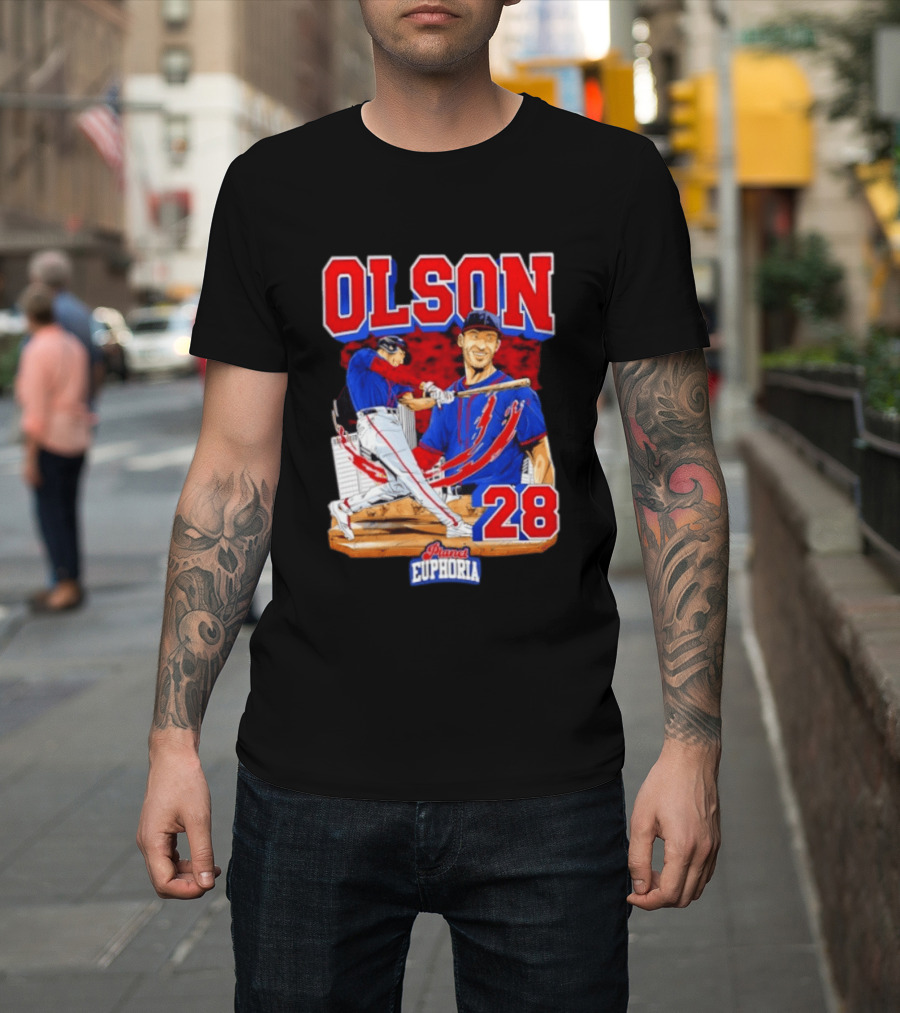 Matt Olson 28 Planet Euphoria Braves Baseball Comic Swing T-Shirt