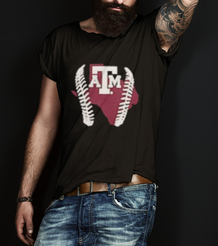 Texas A&M Aggies 2026 Baseball Icon With State Silhouette And Stitching T-Shirt