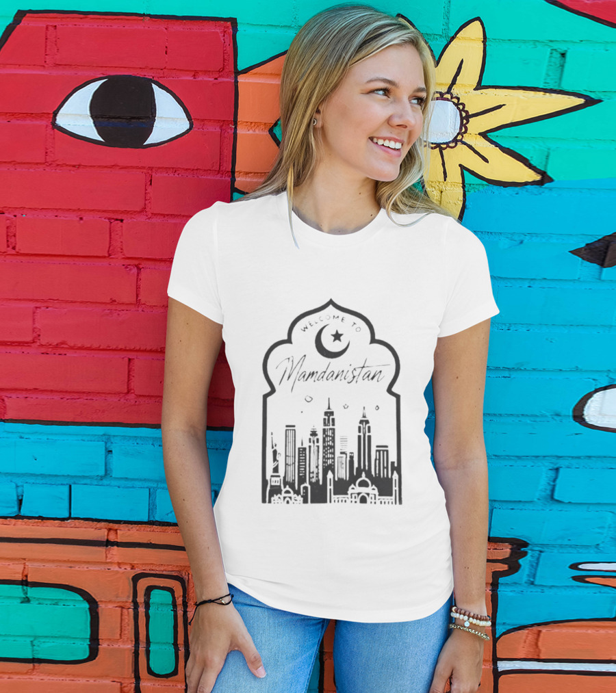 Welcome To Mamdanistan 2026 Back Skyline Crescent Star T-Shirt