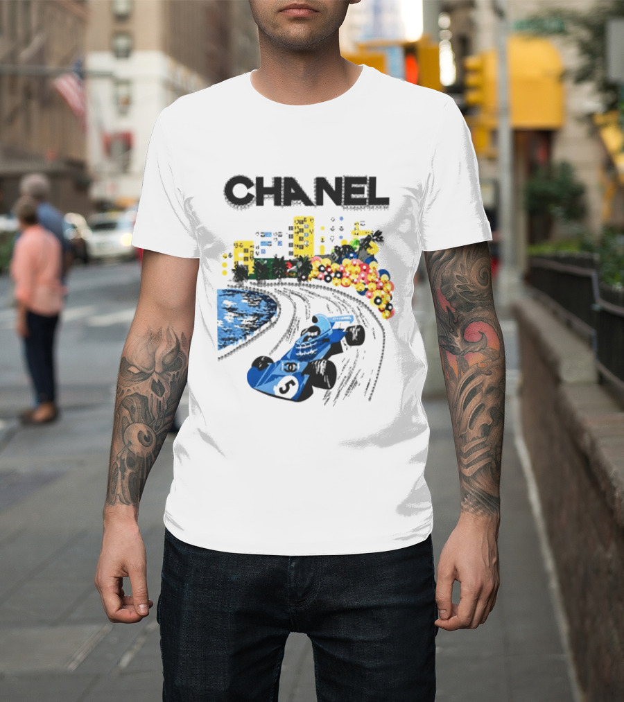 CHANEL F1 Formula Racing Car Retro Cityscape T-Shirt