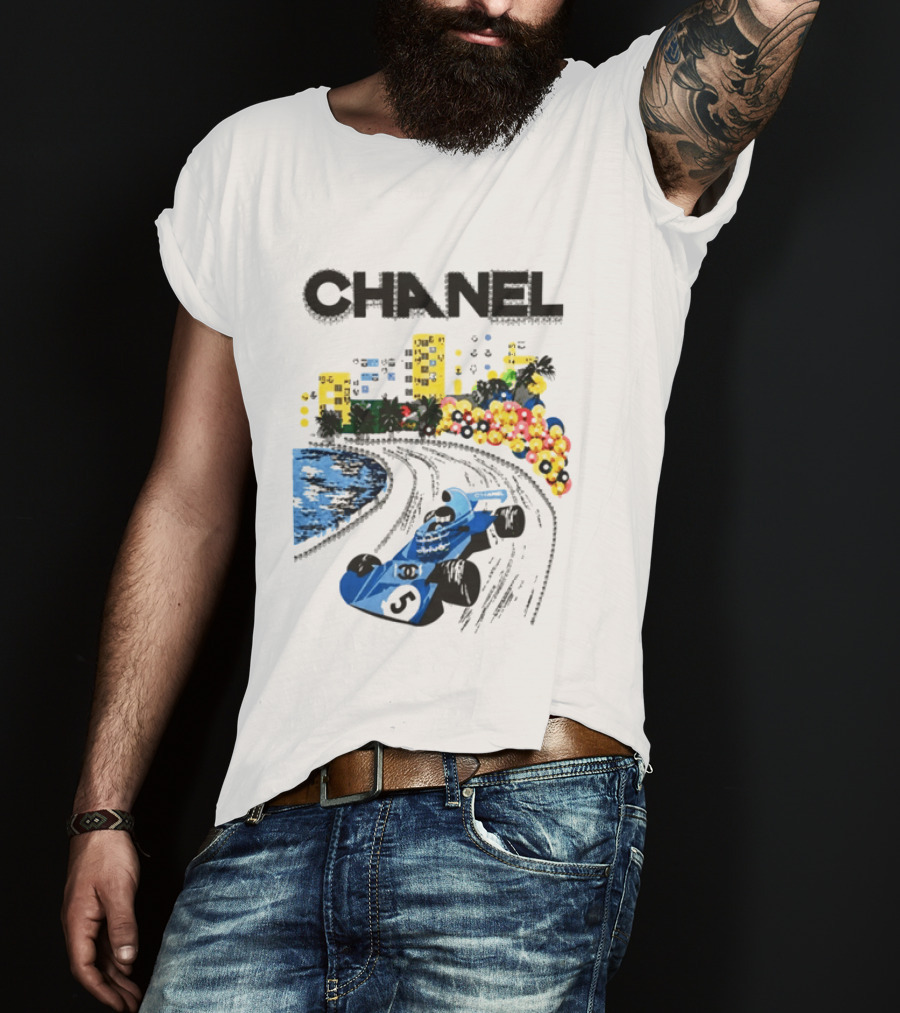 CHANEL F1 Formula Racing Car Retro Cityscape T-Shirt