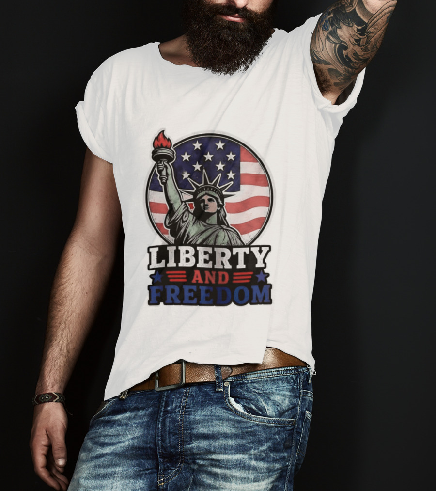 Liberty And Freedom Statue Of Liberty USA Flag Stars T-Shirt