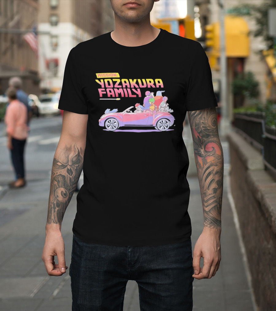 Mission Yozakura Family Anime Characters In Red Convertible Car T-Shirt