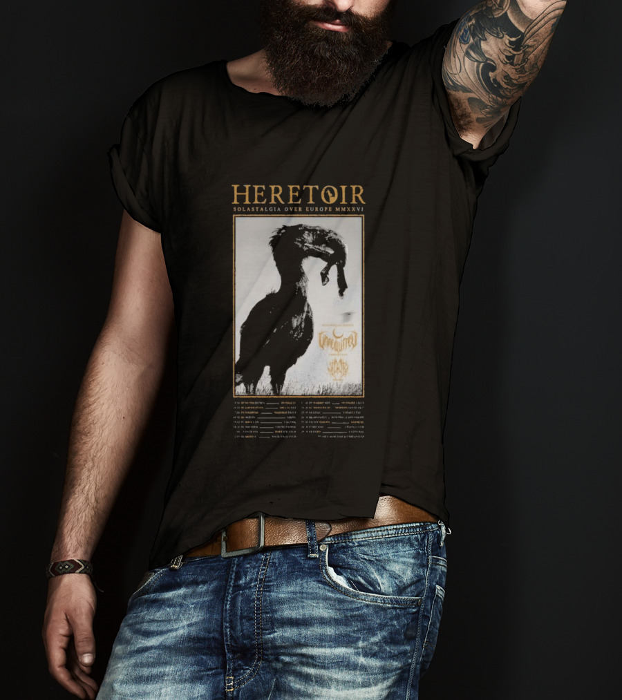 HERETOIR Solastalgia Over Europe MMXXVI Tour 2026 With Special Guests Farsot Agrypnie Black Crane T-Shirt