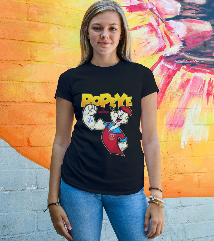 Popeye The Hammer West Ham United Crest Vintage Cartoon T-Shirt