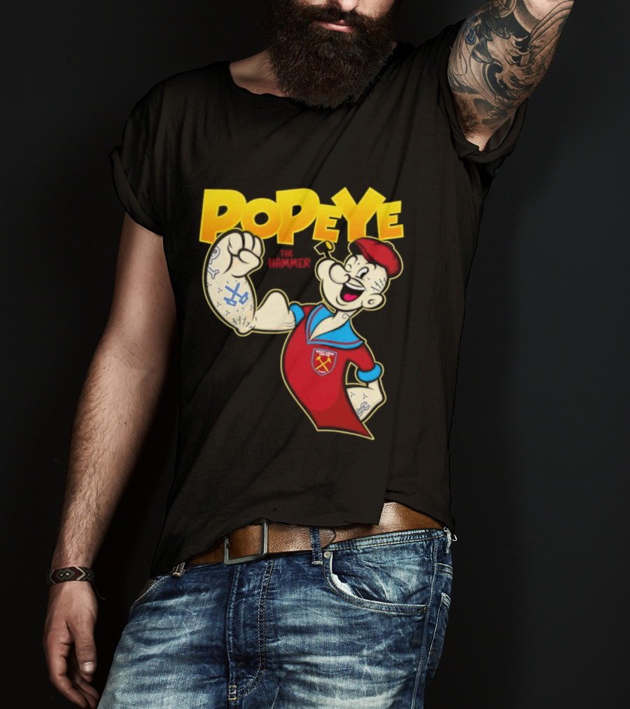 Popeye The Hammer West Ham United Crest Vintage Cartoon T-Shirt