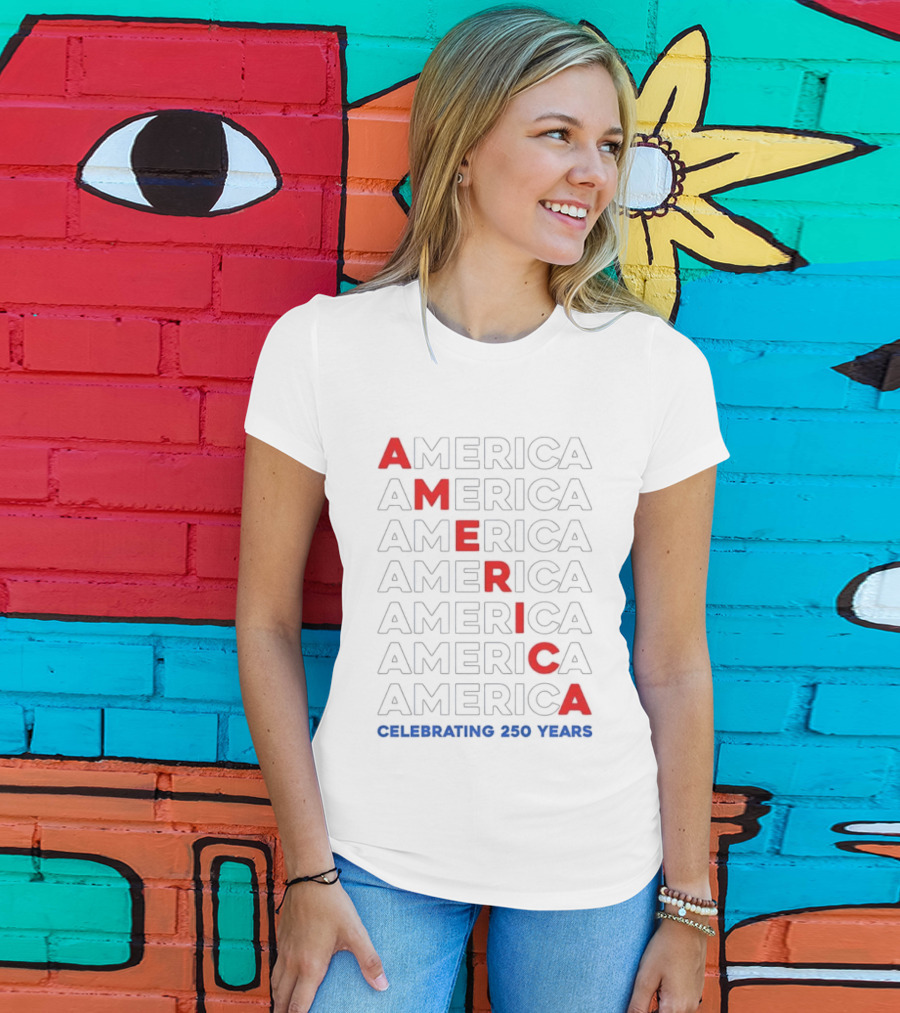 AMERICA Celebrating 250 Years United States Anniversary Bold Red Blue T-Shirt