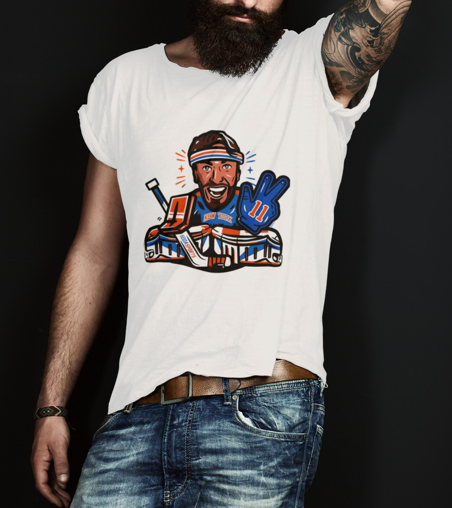 Mathew Barzal New York Islanders Hockey Illustration Player Number 13 Victory Gesture Sports Fan T-Shirt