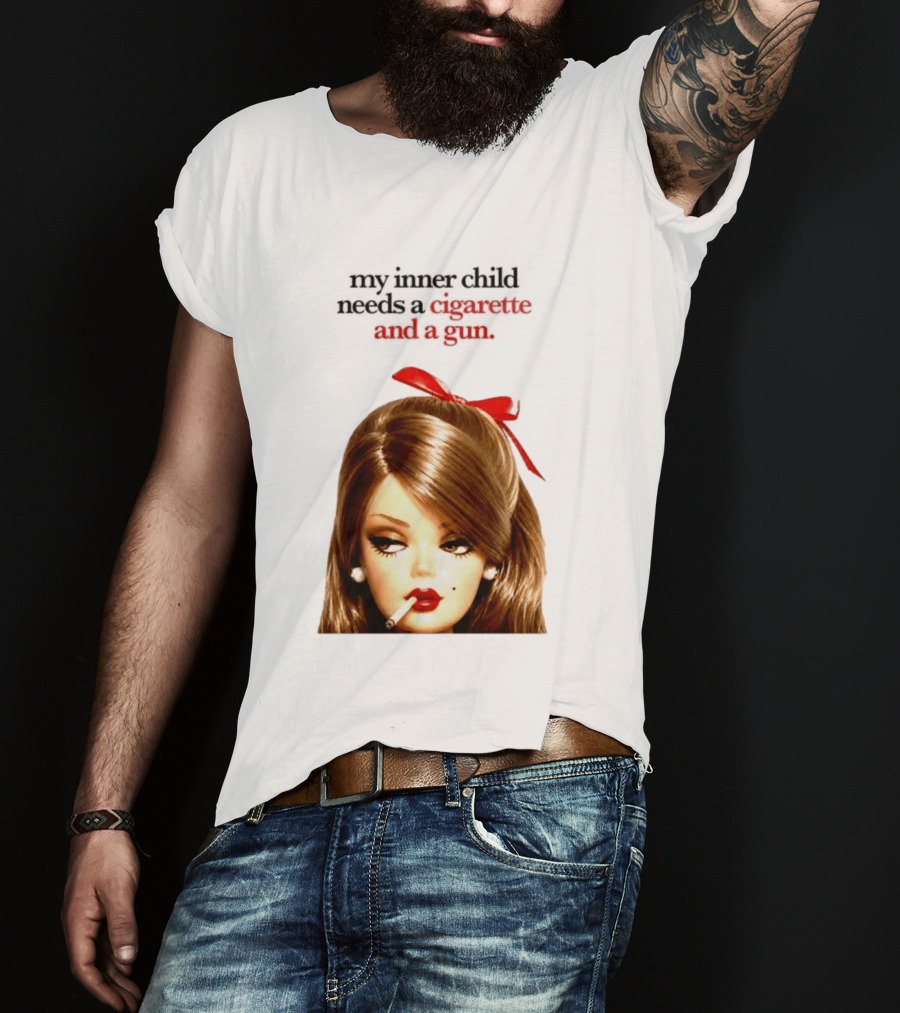 My Inner Child Needs A Cigarette And A Gun Doll Face Red Bow T-Shirt