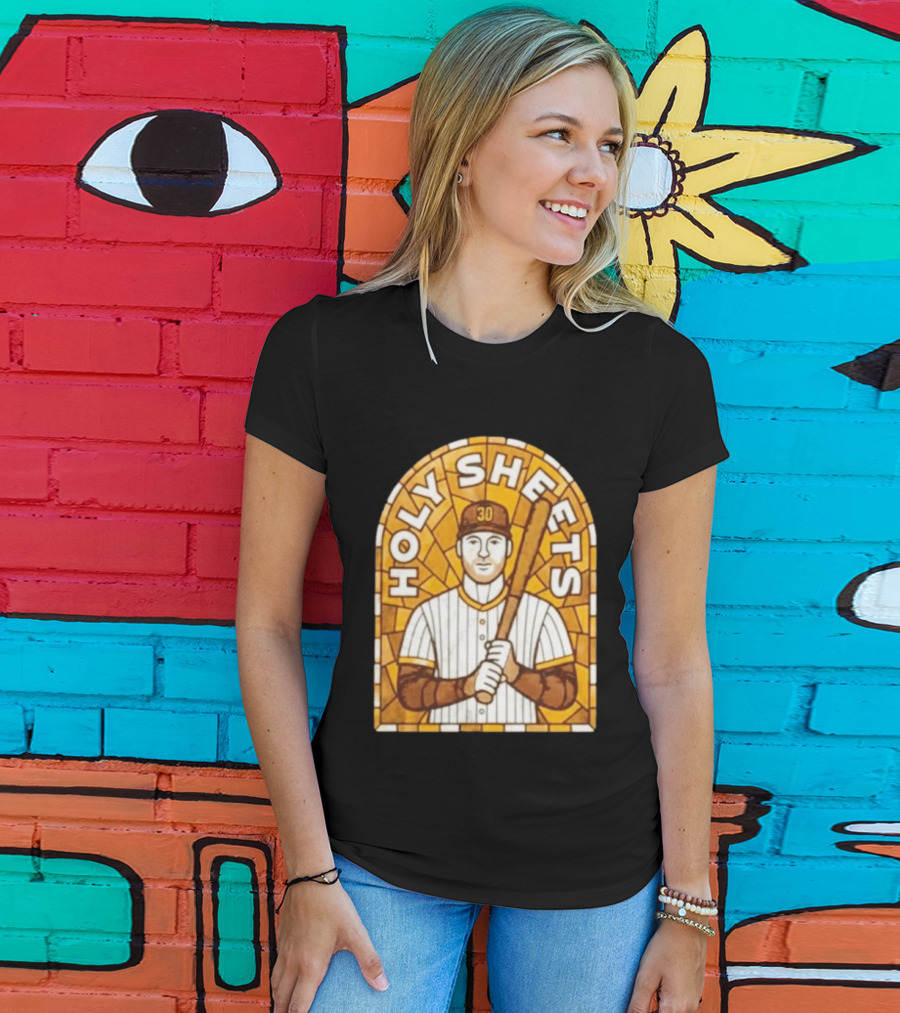 Holy Sheets Baseball Player Holding Bat 30 Stained Glass T-Shirt