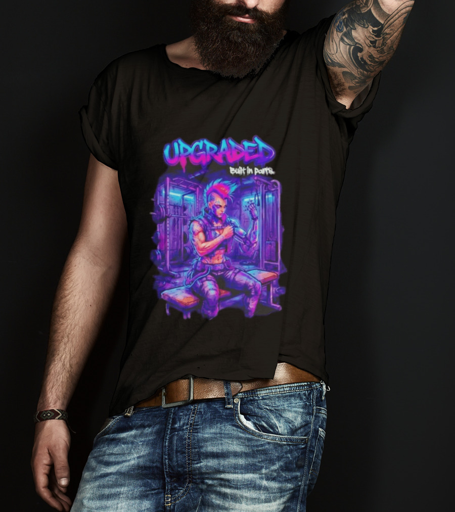 Upgraded Cyberpunk Girl Built In Parts Neon Gym Aesthetic T-Shirt