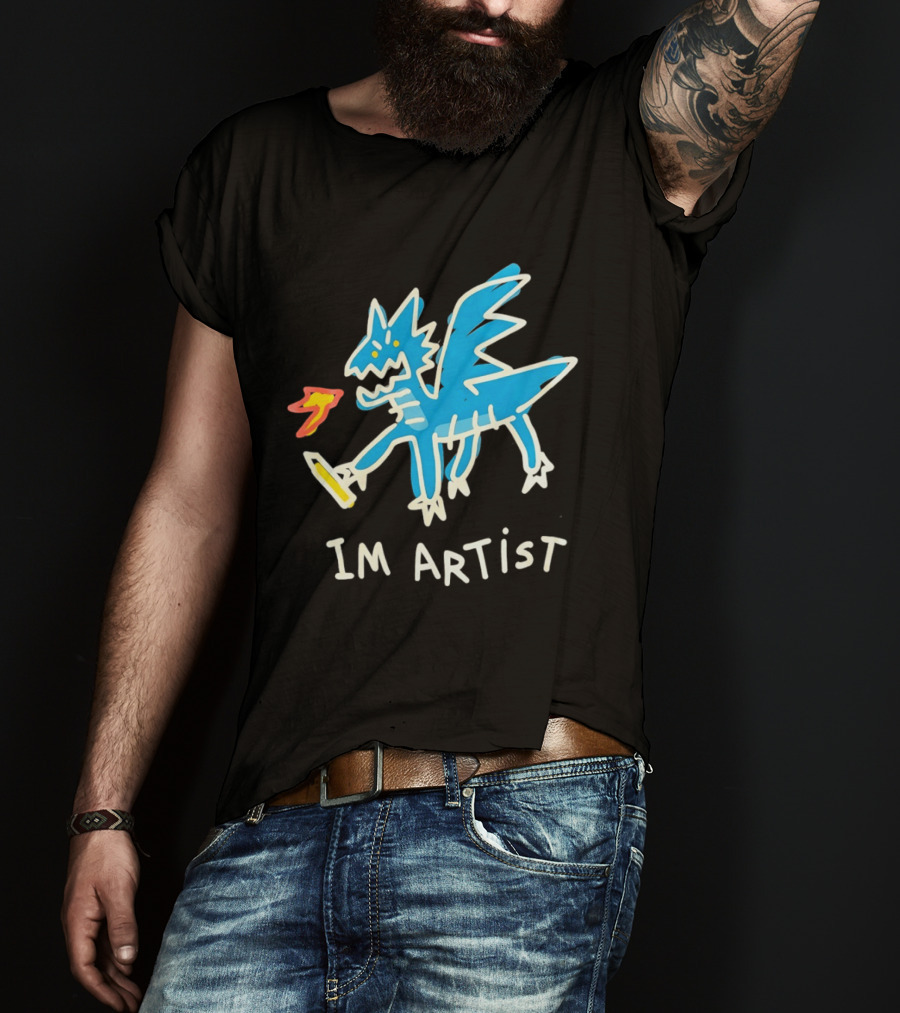 IM Artist Dragon Blue Winged Creature Fire Brush T-Shirt
