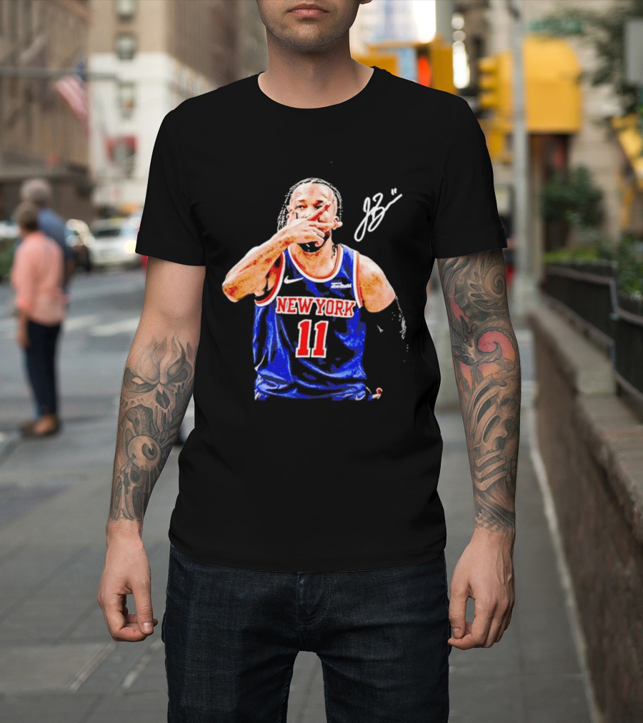 Jalen Brunson New York Knicks 11 JB Basketball Celebration Blue T-Shirt