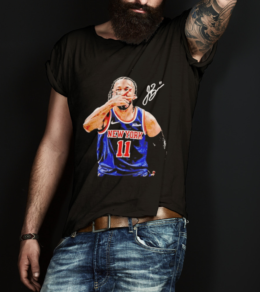 Jalen Brunson New York Knicks 11 JB Basketball Celebration Blue T-Shirt