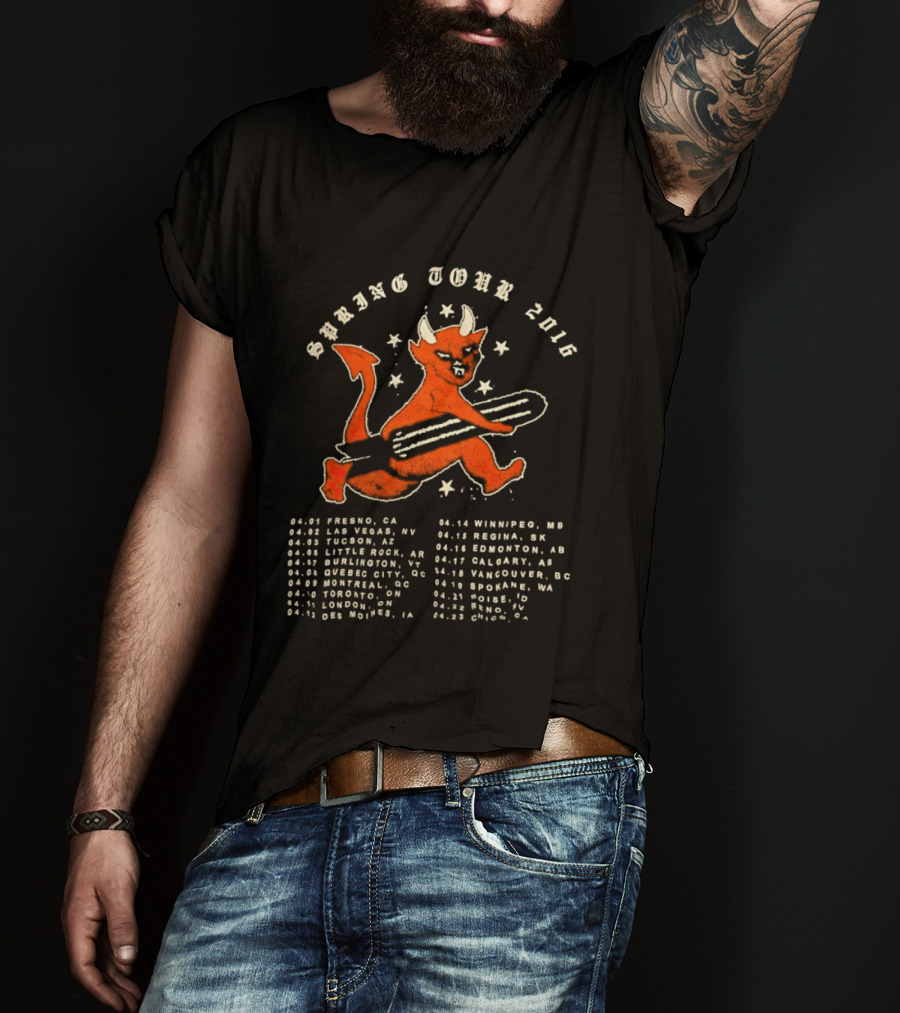 Spring Tour 2016 Devil Playing Guitar Concert Cities List T-Shirt