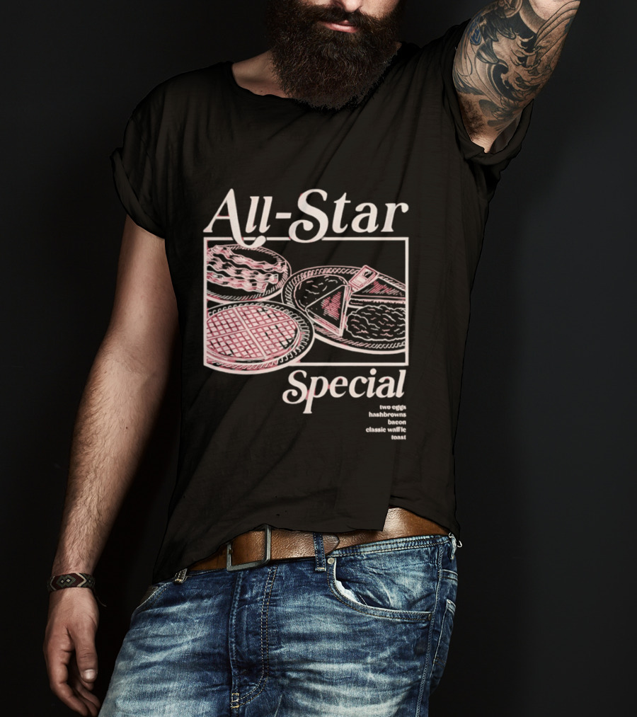 All Star Special Breakfast Two Eggs Hashbrowns Bacon Waffle Toast T-Shirt