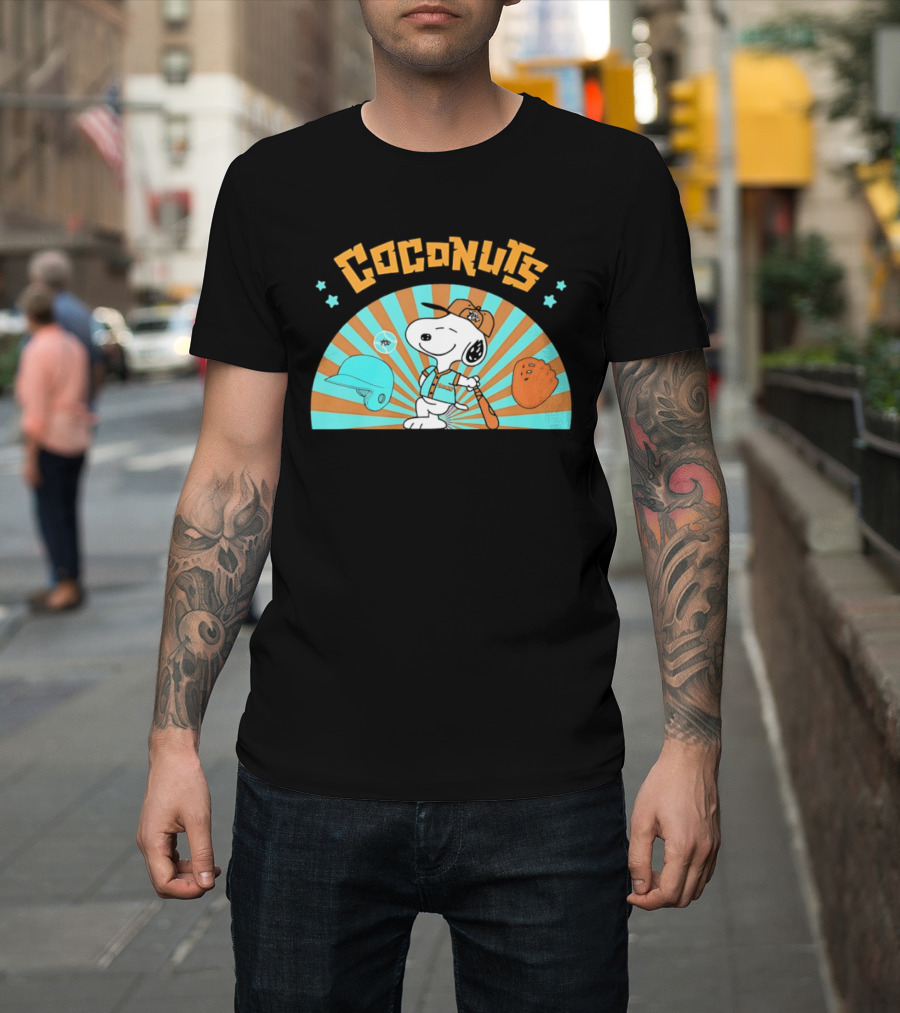 Snoopy Coconuts Baseball Player Cartoon Dog Peanuts Charlie Brown T-Shirt