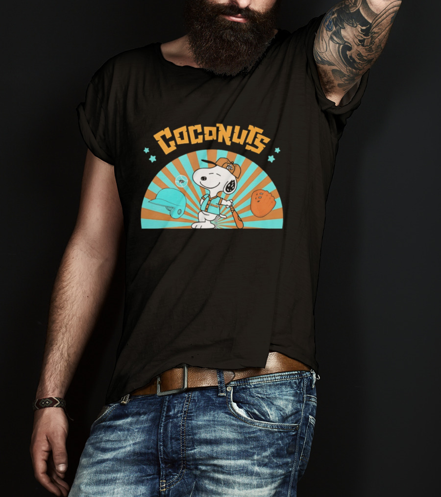 Snoopy Coconuts Baseball Player Cartoon Dog Peanuts Charlie Brown T-Shirt