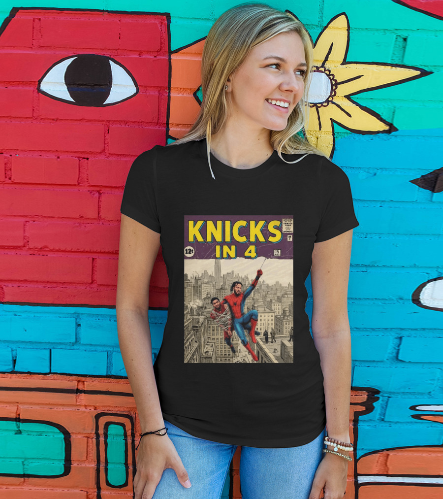 Knicks In 4 Jalen Brunson Spider Man Cover T-Shirt