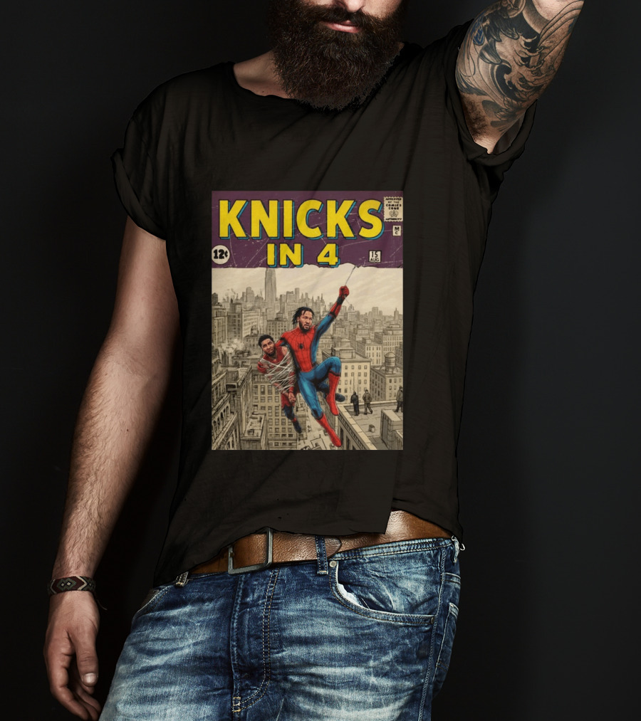 Knicks In 4 Jalen Brunson Spider Man Cover T-Shirt