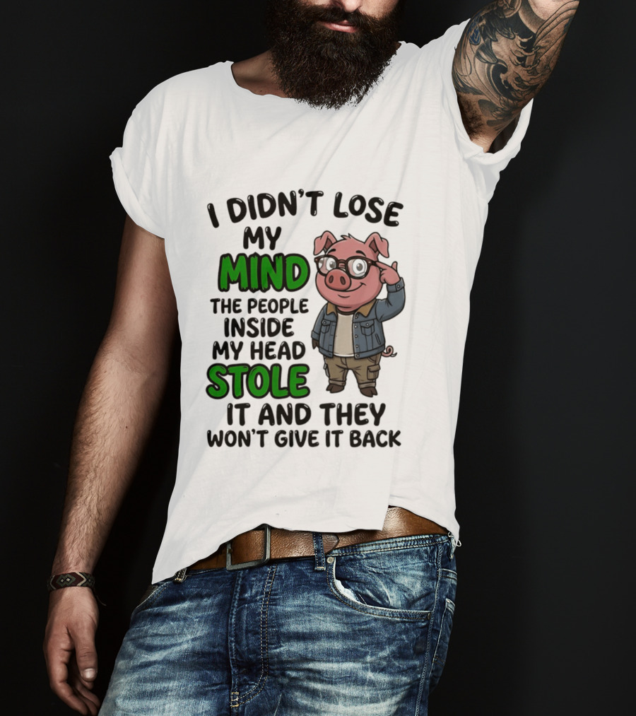 I Didn't Lose My Mind Funny Pig Cartoon People Inside My Head Stole It And They Won't Give It Back T-Shirt