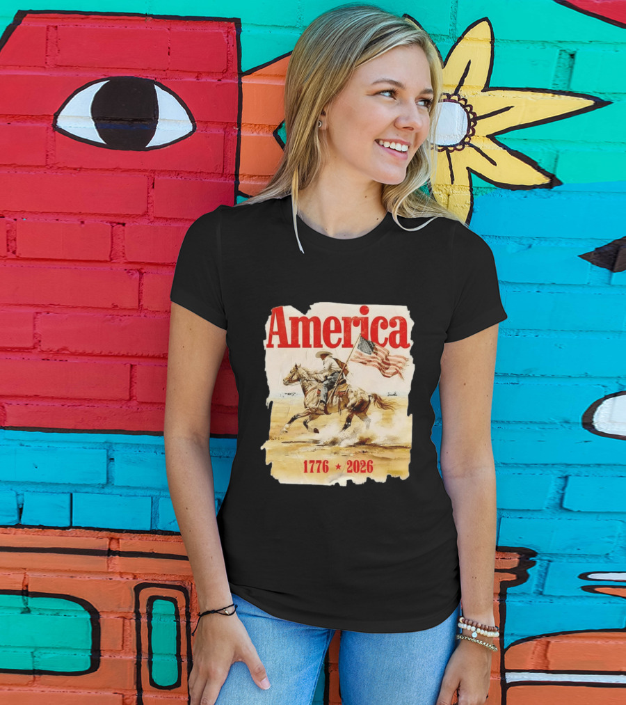 America 1776 2026 Cowboy Horse American Flag Iconic Historical T-Shirt