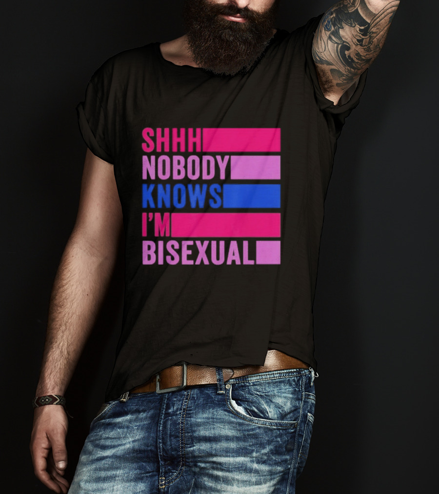 Shhh Nobody Knows I'm Bisexual Bright Colorful Text Pride T-Shirt