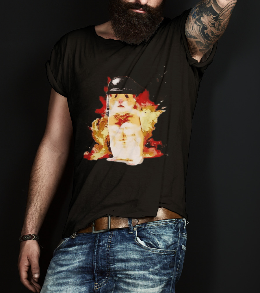 Shocked Hamster Military Helmet Watercolor Explosion T-Shirt