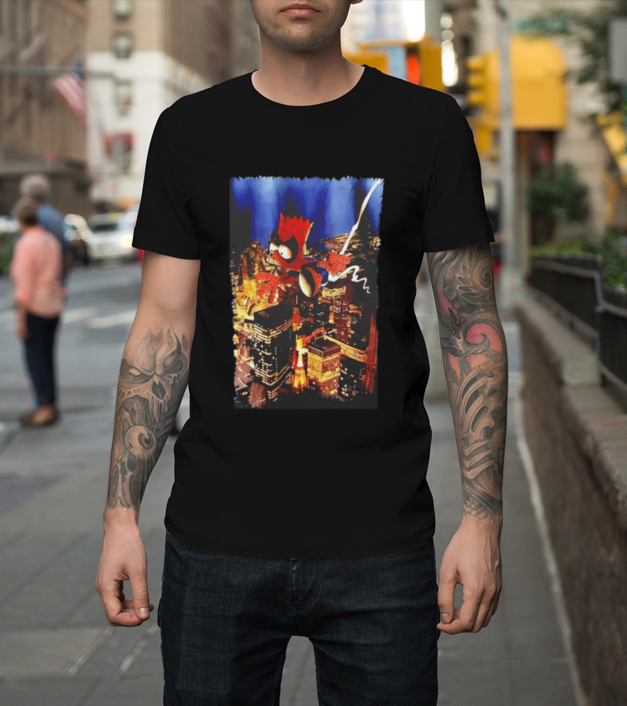 Spider Bart Bartman Swinging Through Cityscape Mexican T-Shirt