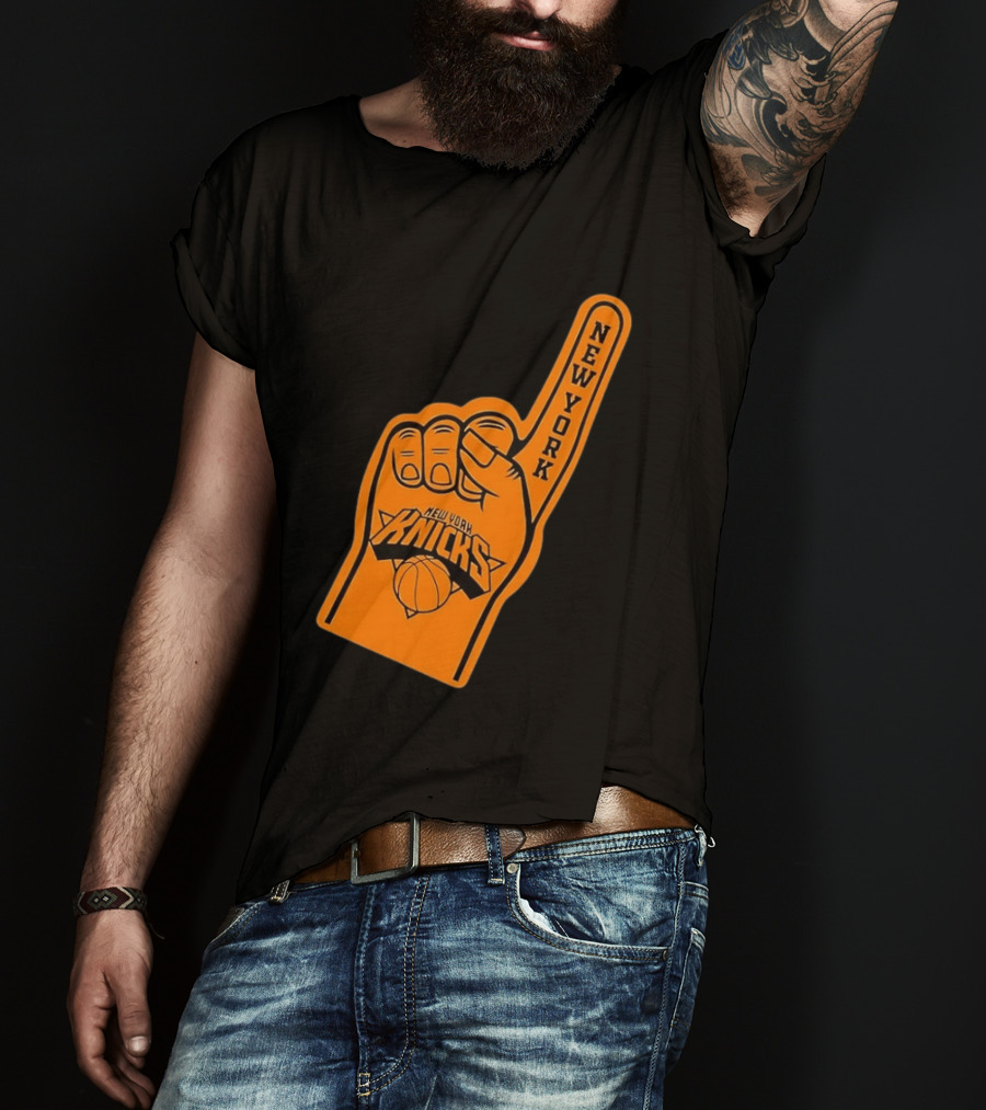 New York Knicks Foam Finger Basketball Fan Gear T-Shirt
