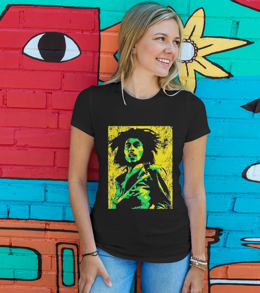 Bob Marley One Love Reggae Art Green Yellow T-Shirt