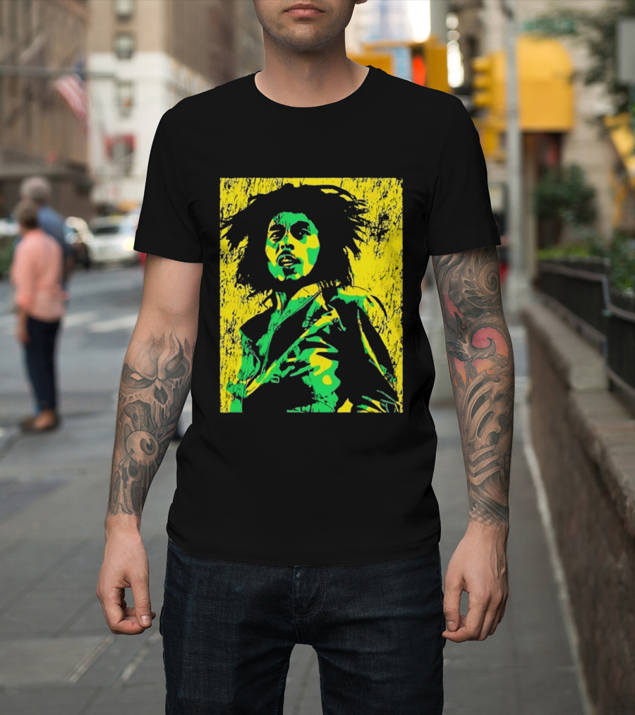 Bob Marley One Love Reggae Art Green Yellow T-Shirt