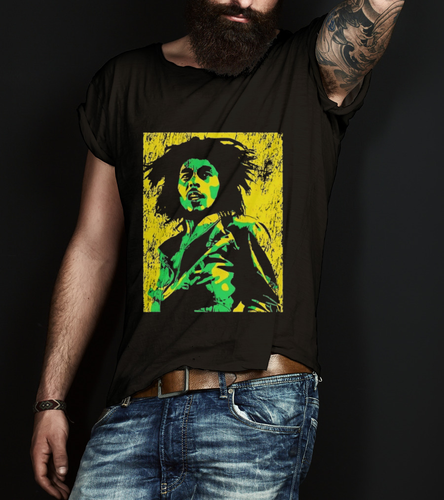 Bob Marley One Love Reggae Art Green Yellow T-Shirt