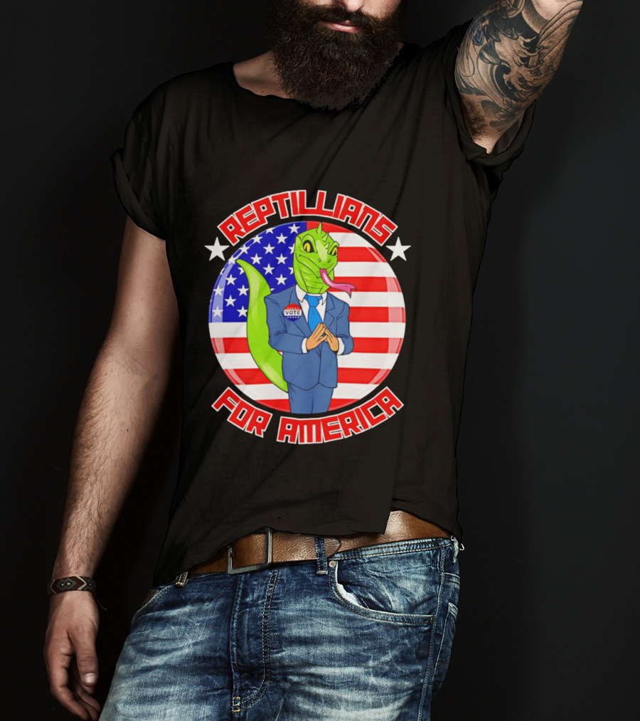 Reptillians For America Vote Lizard In Suit With American Flag T-Shirt