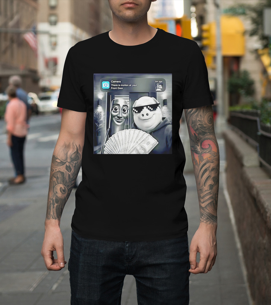 Tung Tung Tung Sahur John Pork Black Glasses Meme Camera Motion At Your Front Door T-Shirt