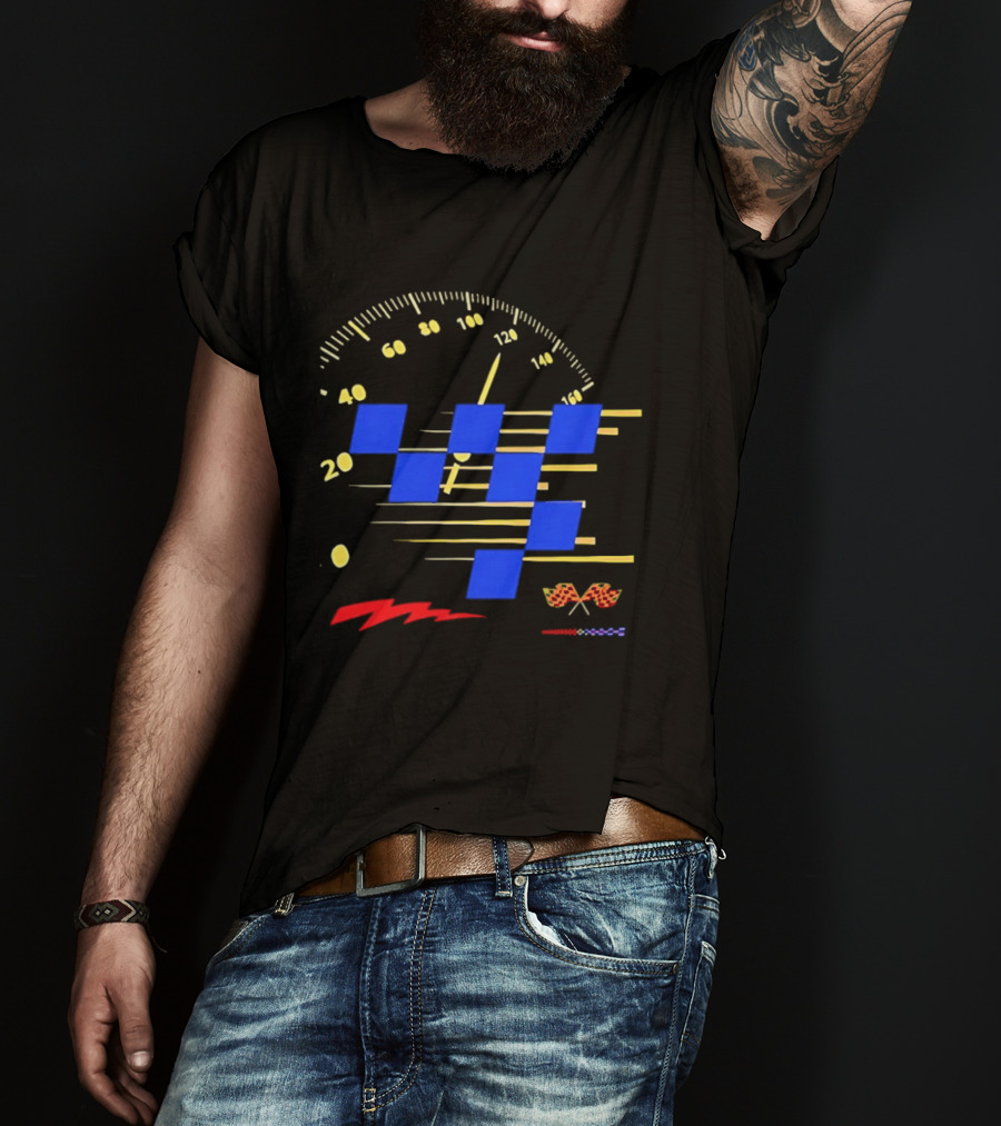 Automotive Racing Speedometer Blue Checkered Flags And Gold Accents T-Shirt