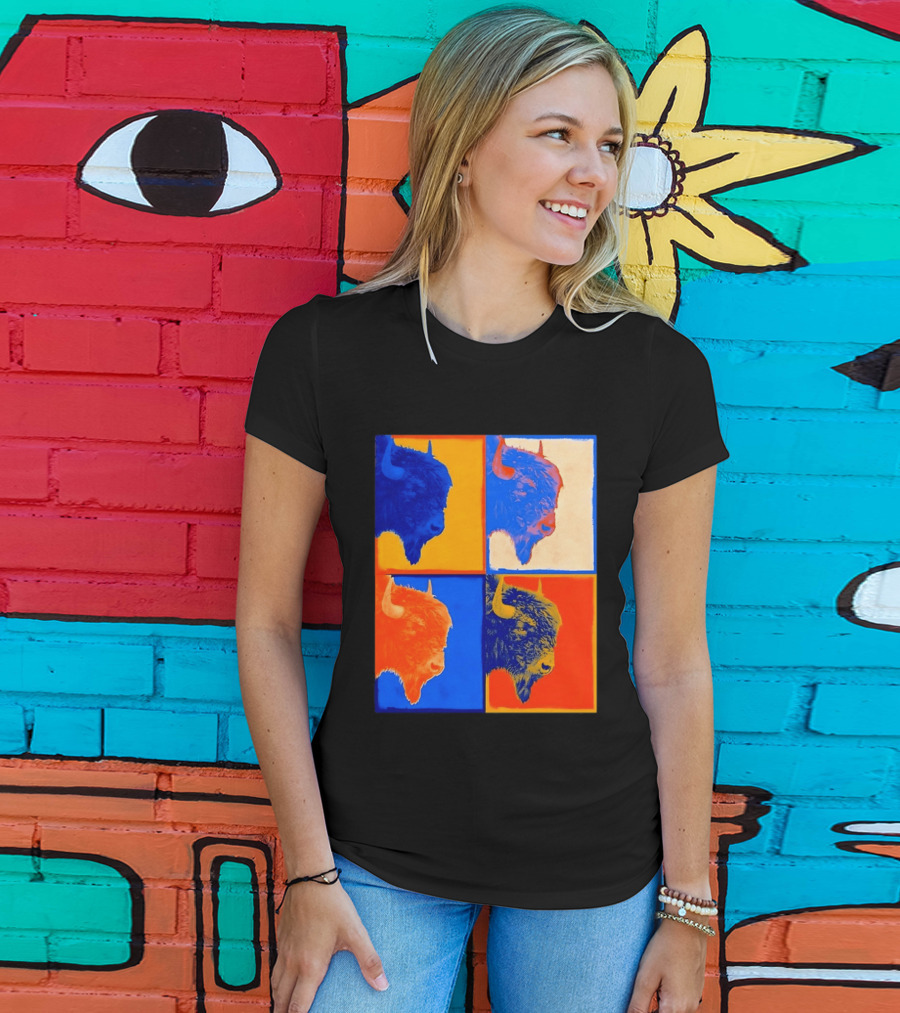 Colorful Pop Bison Grid Andy Warhol T-Shirt